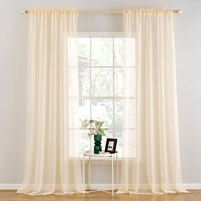 MIULEE 2 Panels Solid Color Sheer Window Curtains Elegant Window Voile by MIULEE