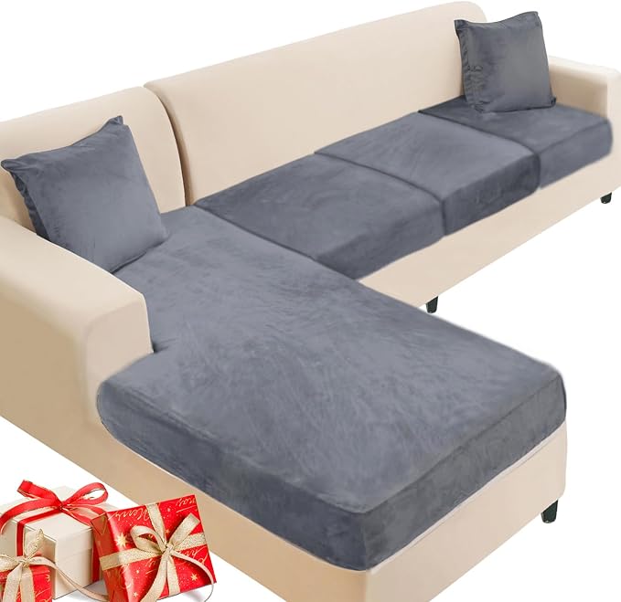 NAISI Sectional Couch Cover 4 Pieces Velvet Separate Couch Cushion Covers L by NAISI