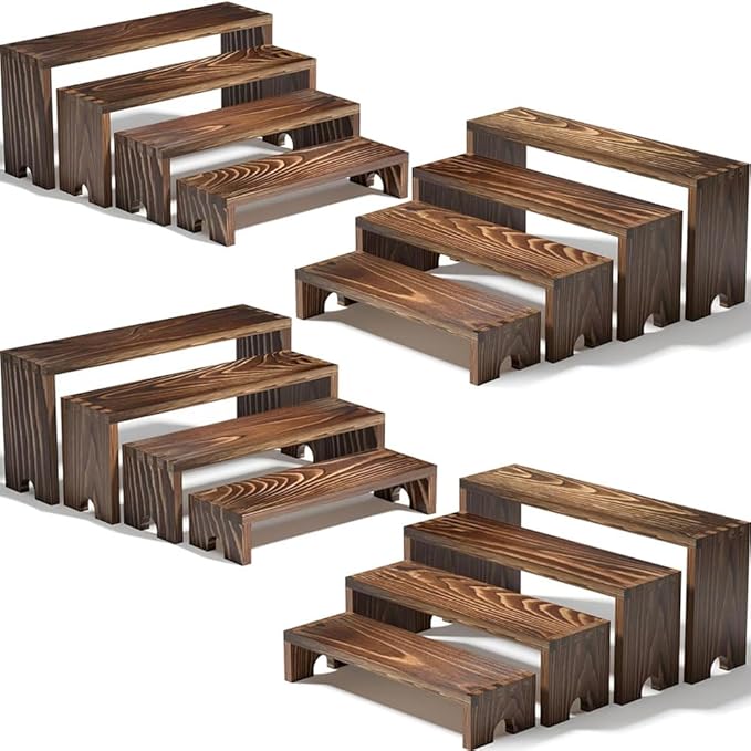 4 Set Wooden Tiered Riser Display Stands by Unknown