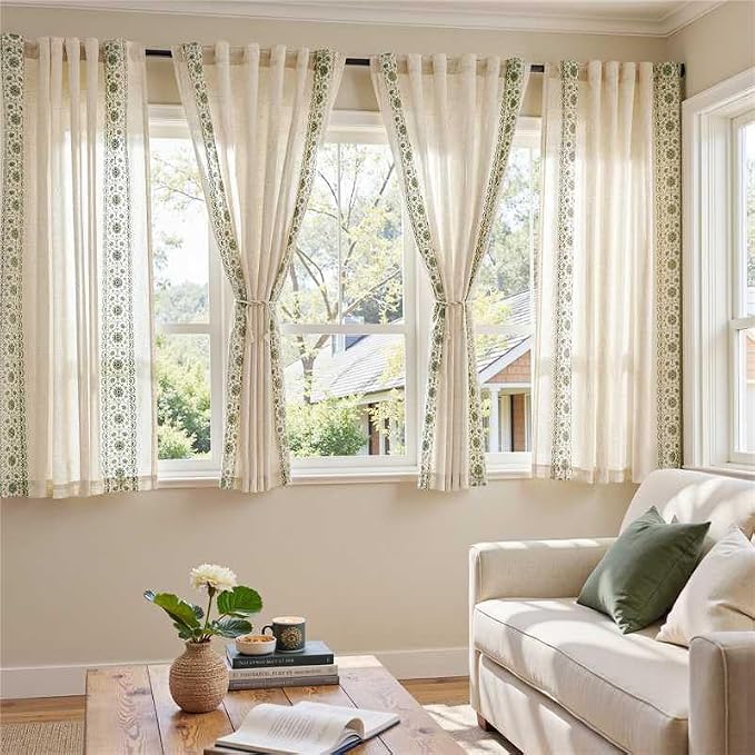 jinchan Weslie Boho Curtains for Bedroom Sage Green Vintage Floral Farmhouse - Image 2