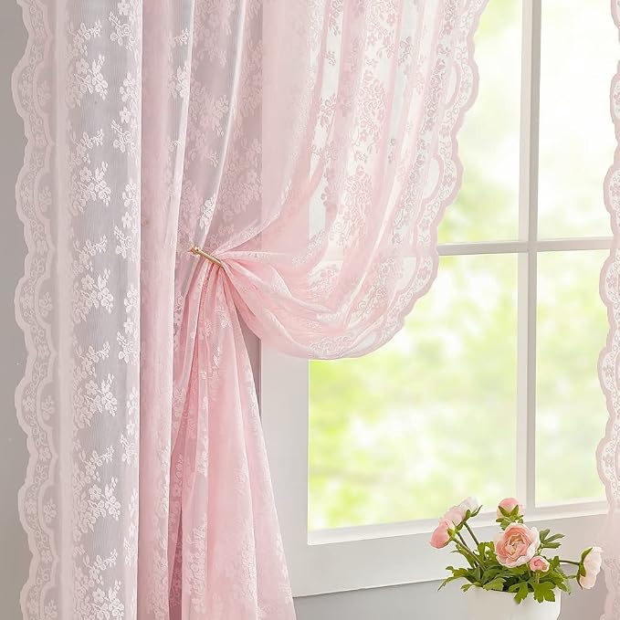 YJ YANJUN Vintage Lace Curtains 96 Inches Long 2 Panels Set Elegant Chic Floral - Image 4