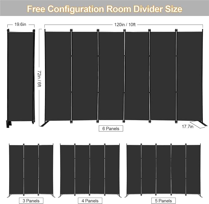 MAYOLIAH 6 Panel Folding Privacy Screen 9ft Wide, 6ft Tall Partition Room - Image 5