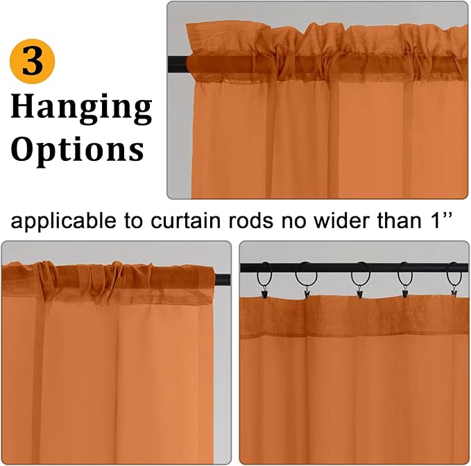 Gwine Burnt Orange Sheer Curtains 63 Inch Length - Image 3