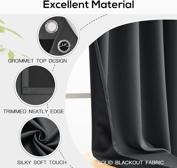 Yakamok Grey Blackout Curtains 84 inch Length 2 Panels Set, 100% Blackout - Image 4