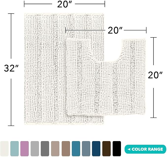 Turquoize Chenille Bathroom Rugs Set Non-Slip Bath Mats - Image 2