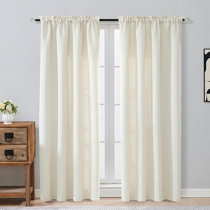 OVZME Ivory Curtains for Bedroom 72 Inches Long 2 Panels Set, Solid Thermal by OVZME