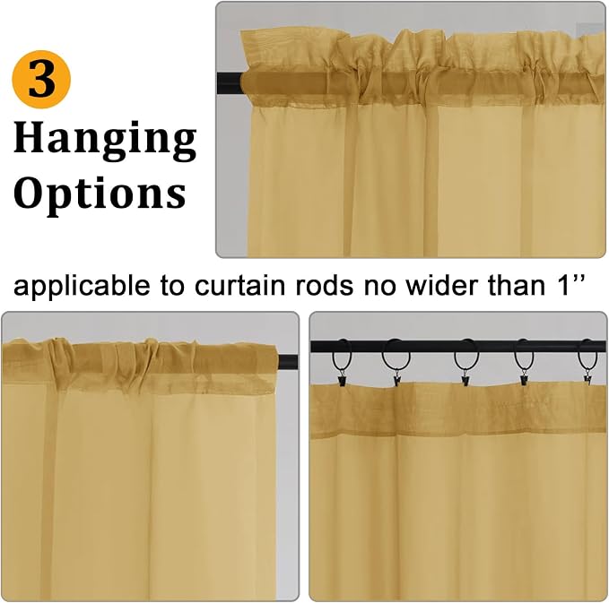 Gwine Gold Sheer Curtains 96 Inches Long 2 Panels, Elegant Window Treatments - Image 4