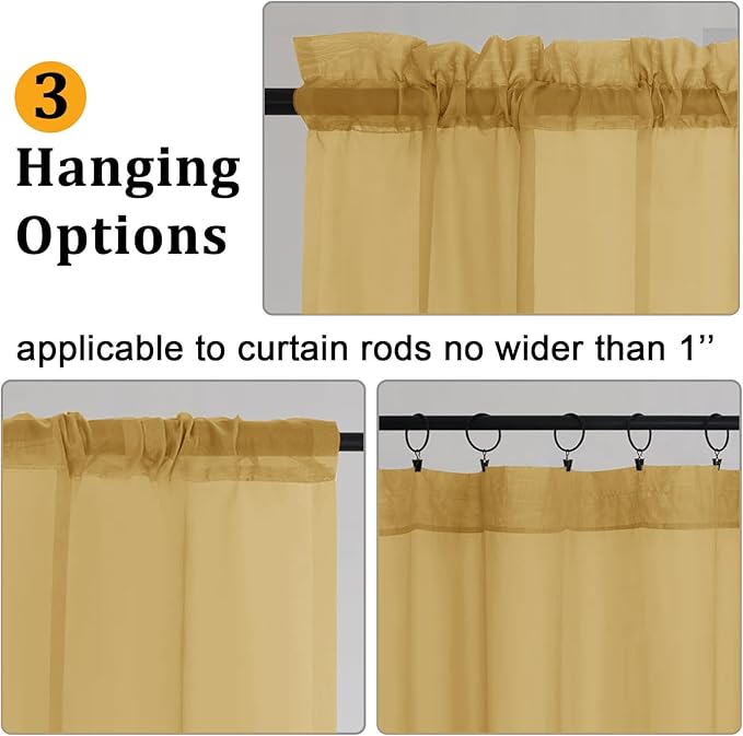 Gwine Gold Sheer Curtains 90 Inches Long 2 Panels Set, Light Filtering Solid - Image 4