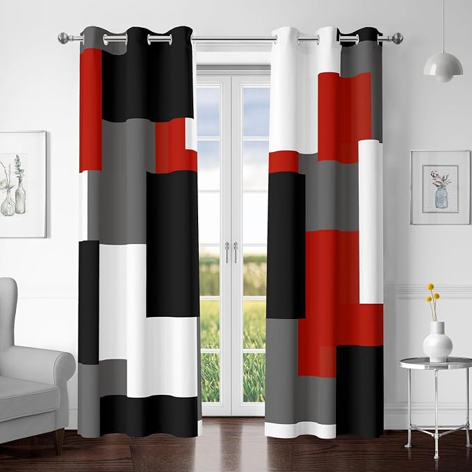 Tyrot Red Black 100% Blackout Curtains by TyrotHomeDecor
