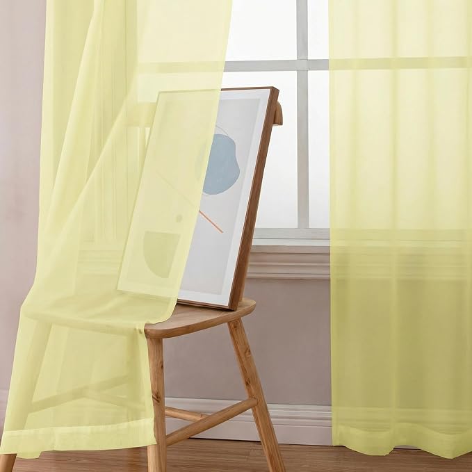 Simplebrand Light Yellow Sheer Curtains 96 Inches Long, Light Filtering Rod - Image 3