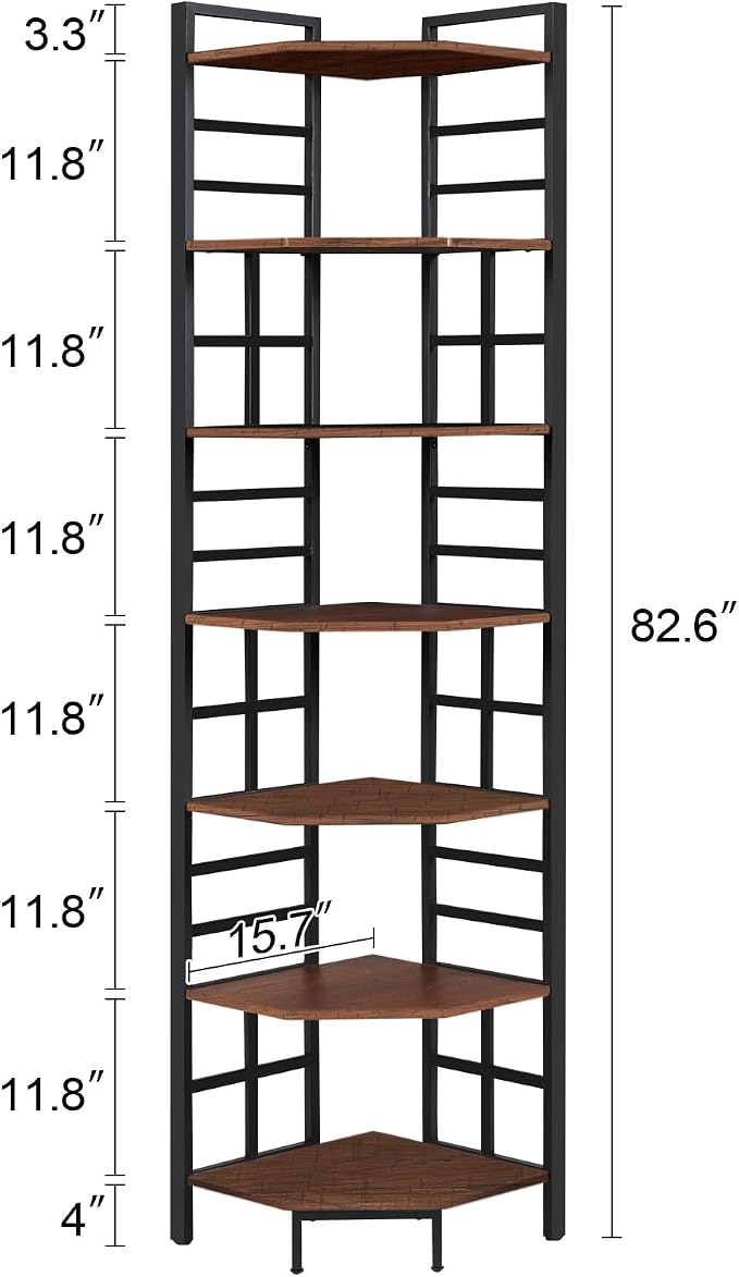 HOMISSUE Corner Shelf, 7 Tier Tall Narrow Bookshelf 82.6", Industrial Corner - Image 2