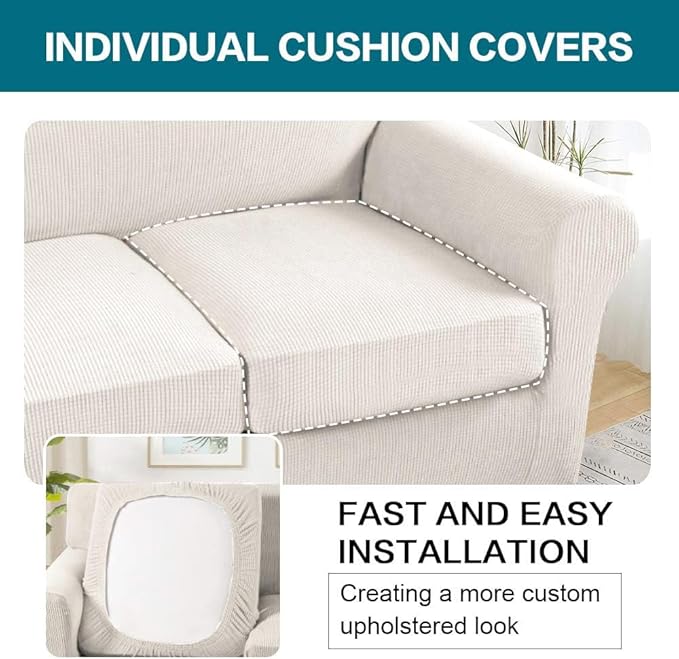 Turquoize 3 Piece Sofa Covers for 2 Cushion Couch Loveseat Slipcover Soft Couch - Image 5