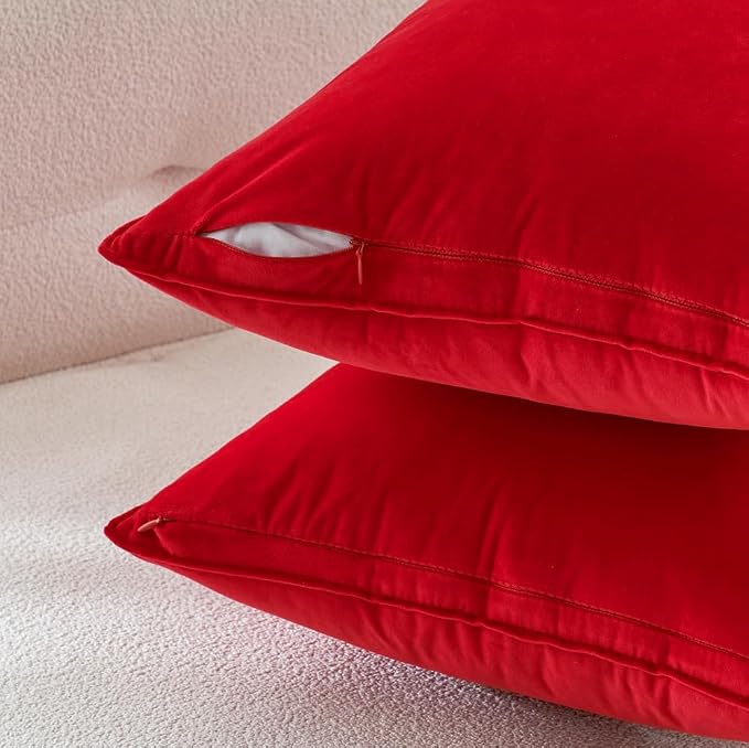 MIULEE Bright Red Velvet Throw Pillow Covers 18x18 Soft Decorative Solid Square - Image 3