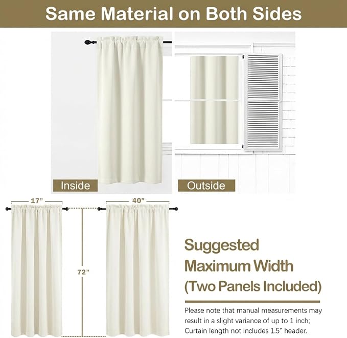 OVZME Ivory Curtains for Bedroom 72 Inches Long 2 Panels Set, Solid Thermal - Image 2