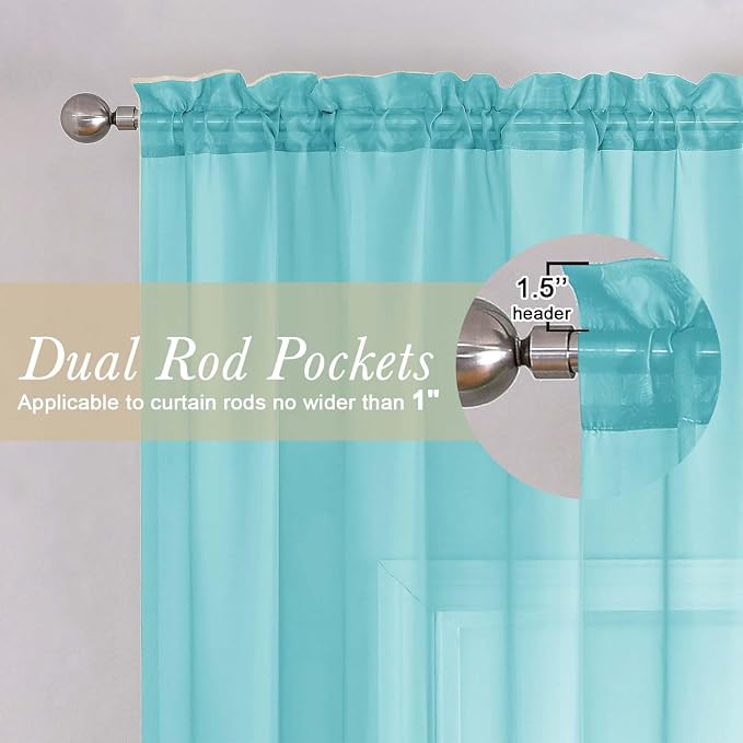 Lecloud Aqua Sheer Curtains for Living Room 63 Inch Length 2 Pcs, Voile Light - Image 5