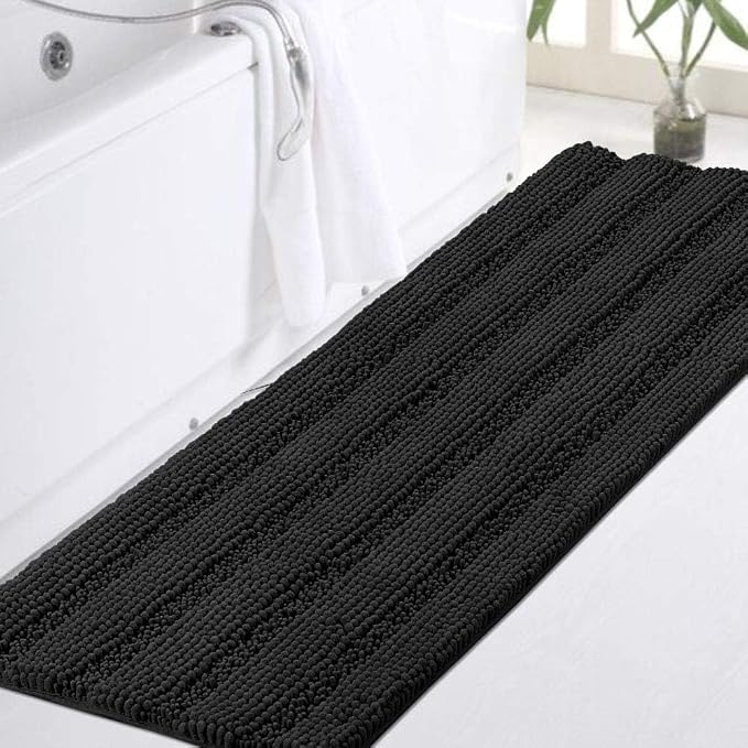 Turquoize Non Slip Black Bathroom Rug Extra Long Chenille Bath Rug 47x17 Super by Turquoize