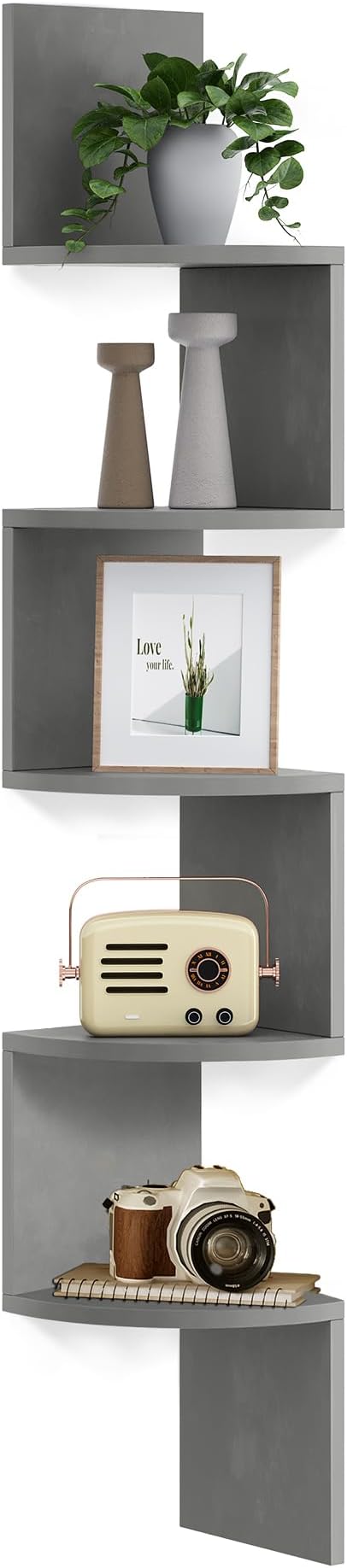 VASAGLE Corner Shelf Wall Mount, 5-Tier Floating Corner Bookshelf, Plant Shelf by VASAGLEbySONGMICSHOME
