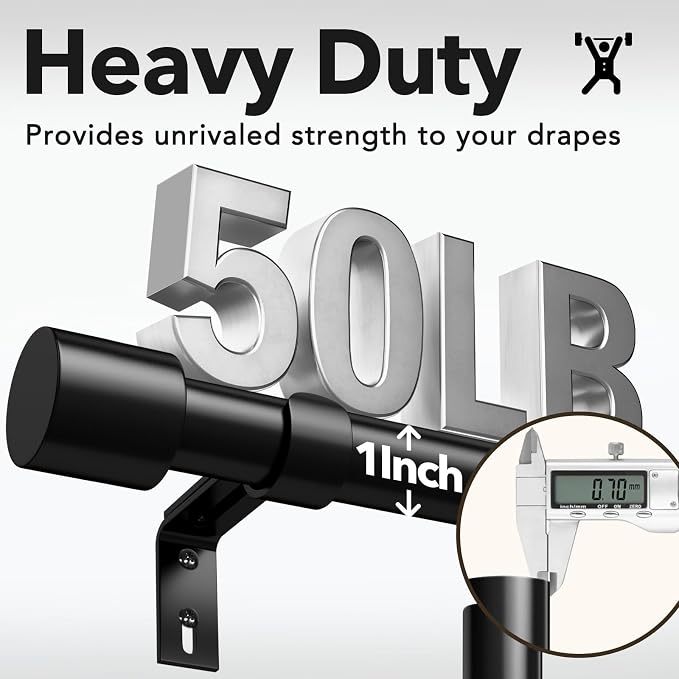 Extra Long Curtain Rods for Windows 32 to 240 Inch, 1 Inch Black Heavy Duty - Image 4