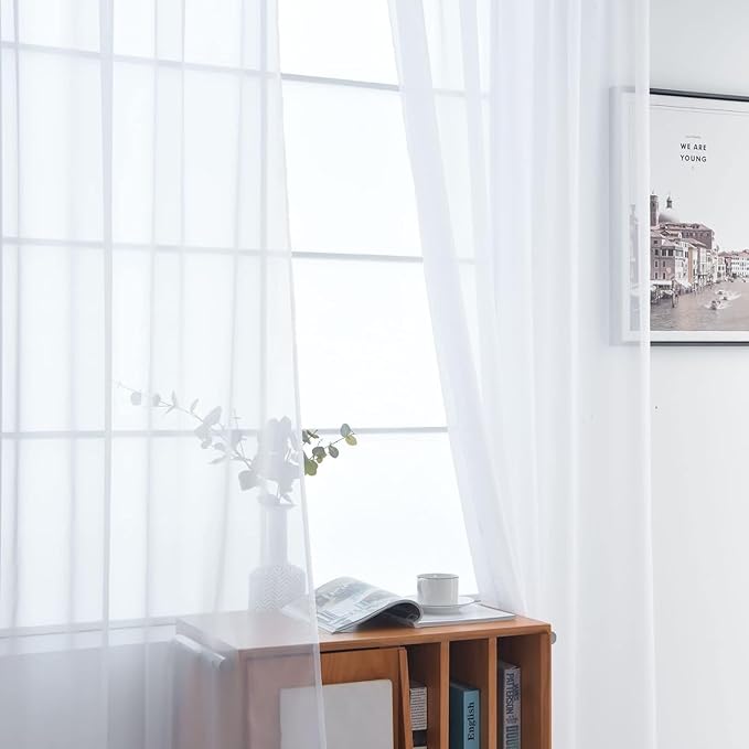 SpaceDresser Sheer White Curtains 4 Panels Rod Pocket Semi-Sheer Curtain 54 - Image 5