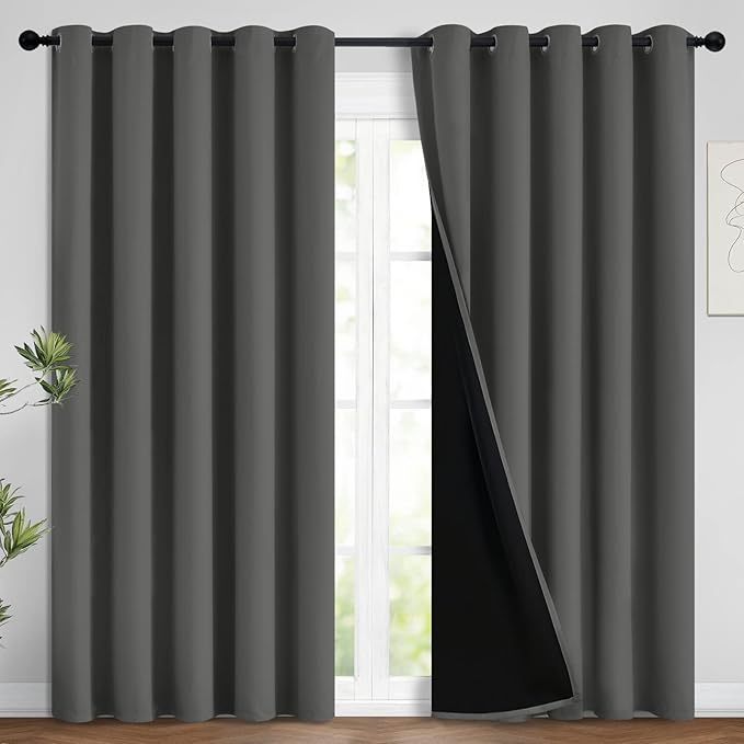 Dark Grey Full Shade Curtain Panels, Heavy Duty Lined Curtains 96 Inches Long by Yakamok