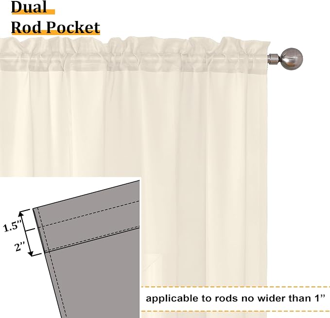Aiyufeng Cream Sheer Curtains 54 Inch Length 2 Panels Set - Image 2