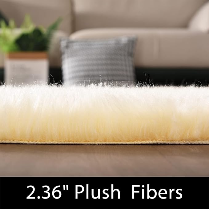Latepis Yellow Round Rug 3ft Small Circle Faux Sheepskin Fur Rug Fluffy Boho - Image 3