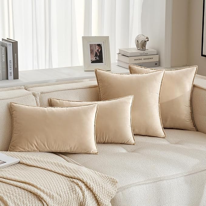 MIULEE Beige Decorative Velvet Throw Pillow Covers Soft Pillow Covers Soild - Image 4