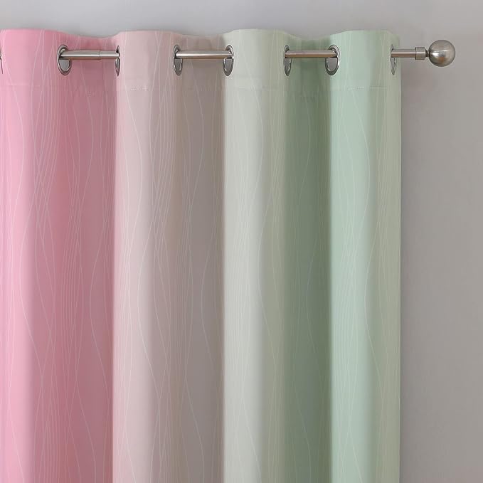Estelar Textiler Sage Green and Pink Blackout Curtains 84 Inches Long - Image 4
