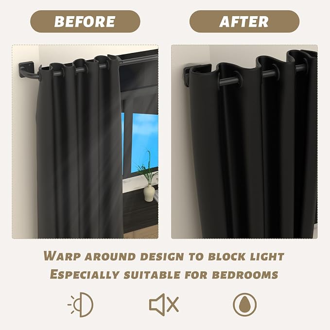 UIOSANRT Curtain Rods for Windows 48 to 84 inch, 5/8" Diameter Black Curtain - Image 4