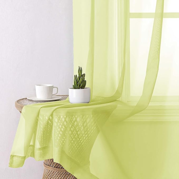Lecloud Lemon Sheer Curtains 96 Inches Long 2 Panels, Solid Voile Dual Rod - Image 4
