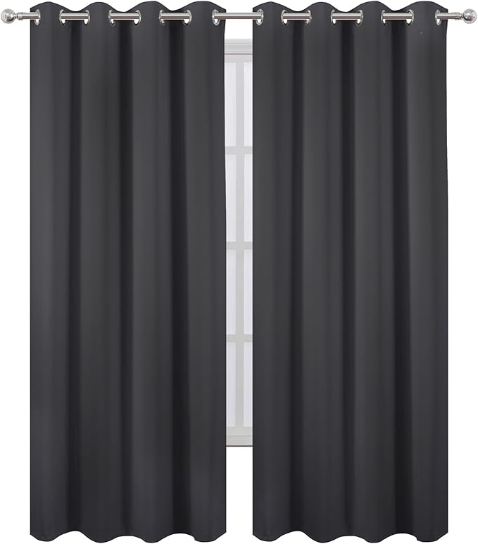 LEMOMO Blackout Curtains 52 x 84 inches Long Dark Grey Curtains Set of 2 Panels - Image 2