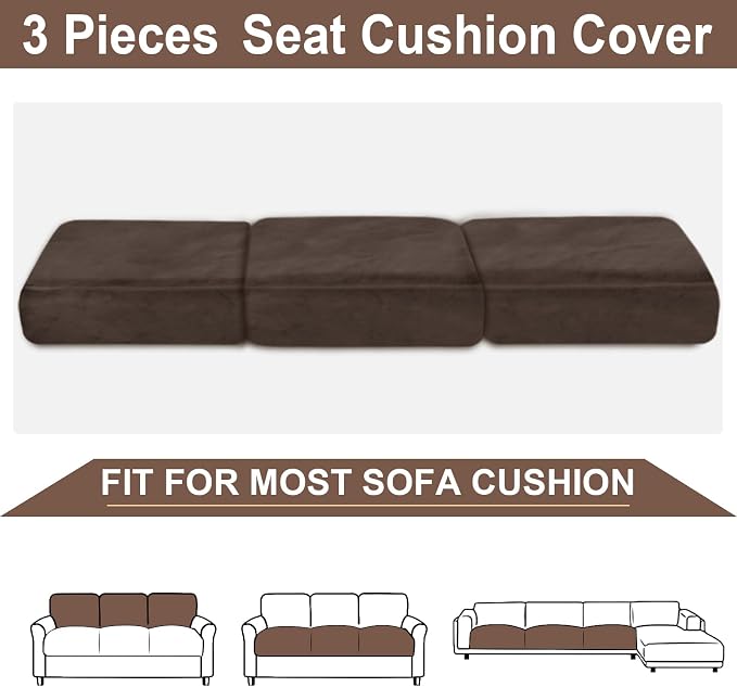 NAISI Couch Cushion Covers 3 Pieces Velvet Stretch Sofa Seat Covers or Backrest - Image 3