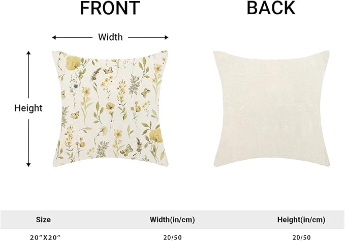 Spring Pillow Covers 20x20 Inch Set of 2, Mustard Yellow Green Wild Flower - Image 5
