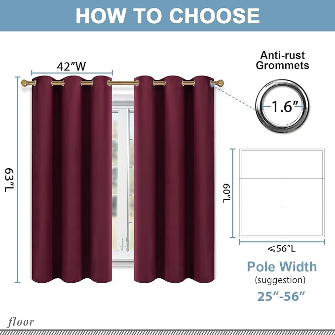 Diraysid Burgundy Red Grommet Blackout Curtains - Image 3