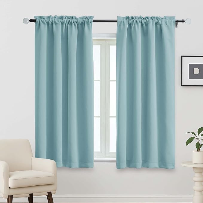 OVZME Aqua Blackout Curtains for Bedroom 63 Inch Length 2 Panels, Protect by OVZME