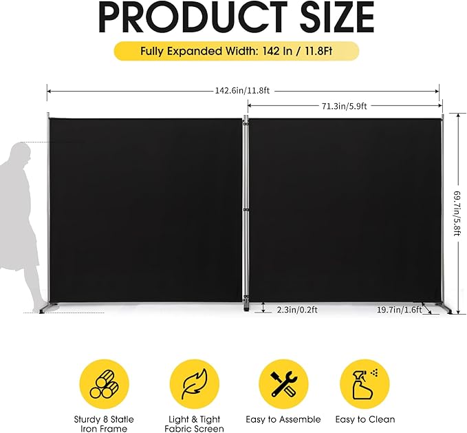 Rantila 2 Large Panels Room Divider, Portable Office Divider, Convenient Movable - Image 2