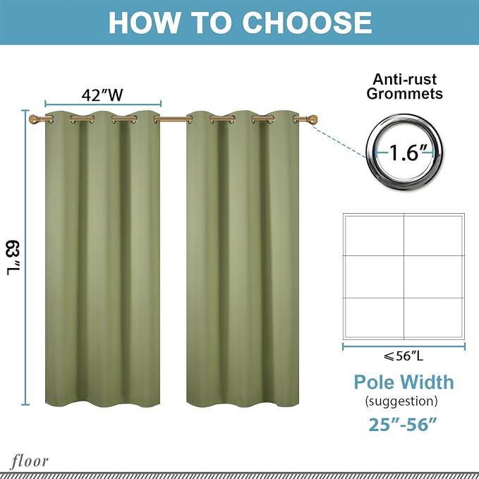 Diraysid Sage Green Grommet Blackout Curtains - Image 7