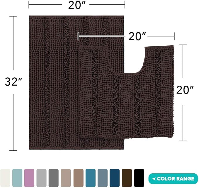 Turquoize Chenille Bathroom Rugs Set Non-Slip Bath Mats - Image 2