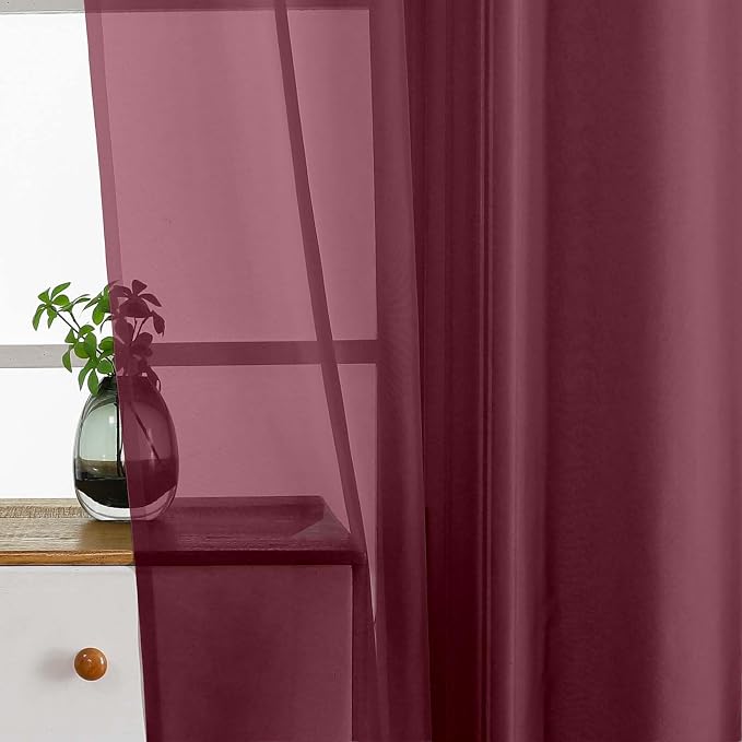 Burgundy Small Sheer Curtains 2 Panels Set, Kitchen Curtains 36 Inch Length - Image 4