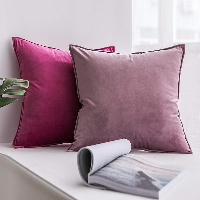 MIULEE Hot Pink Velvet Throw Pillow Covers 18x18 Soft Decorative Solid Square - Image 8