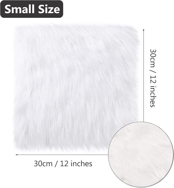 White Faux Fur Plush Cushion Fluffy Small Area Rug, Luxury Background - Image 3