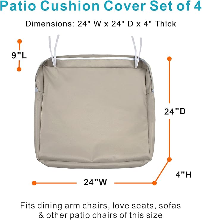 NettyPro Outdoor Cushion Slipcovers Waterproof 4 Pack Patio Chair Seat Cushion - Image 3
