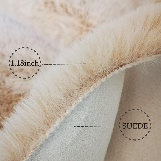 Ghouse Soft Faux Sheepskin Fur Rug 2x4 Light Brown Beige Fluffy Bedside Rugs - Image 2