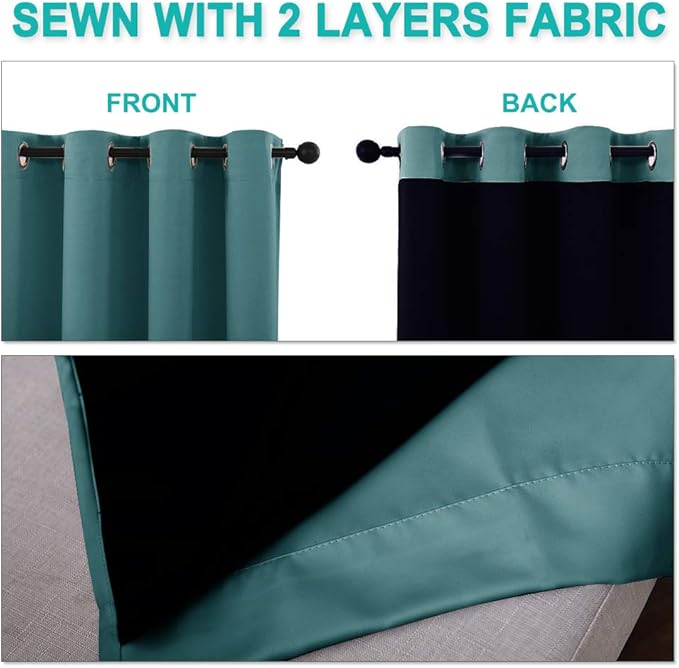 NICETOWN Total Shade Curtains and Draperies, Sea Teal, Package of 2, 62 inches - Image 5