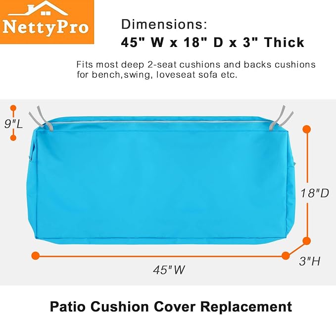 NettyPro Patio Bench Swing Loveseat Cushion Covers 45 Inch, Outdoor Furniture - Image 5