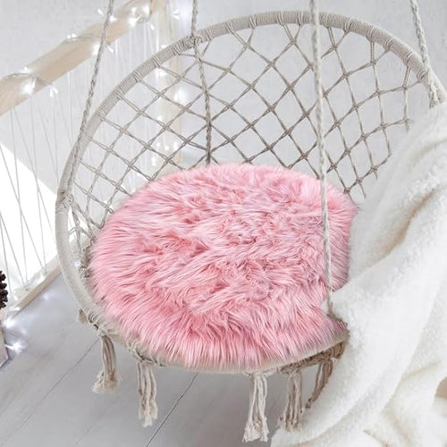 15.7 Inches Mini Pink Round Faux Fur Sheepskin Area Rug, Fluffy Small Circle by TENNOLA