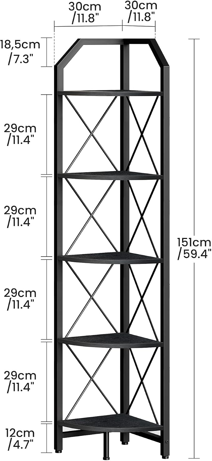 CHOEZON 5-Tier Corner Shelf, Industrial Corner Bookshelf, 59.4" Corner Storage - Image 2