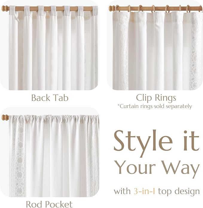 jinchan Weslie White Curtains for Bedroom Boho Vintage Floral Farmhouse - Image 6