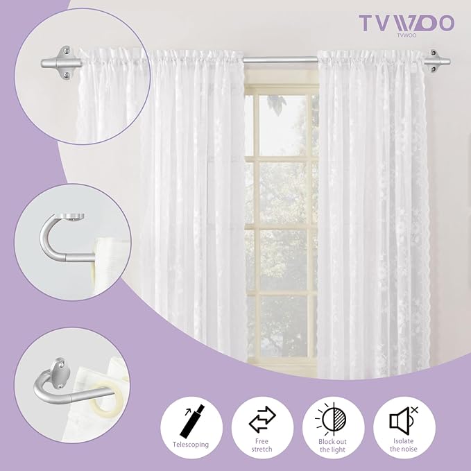 TVWOO Silver Wrap Around Curtain Rods:5/8 Inch Blackout Adjustable Window - Image 2