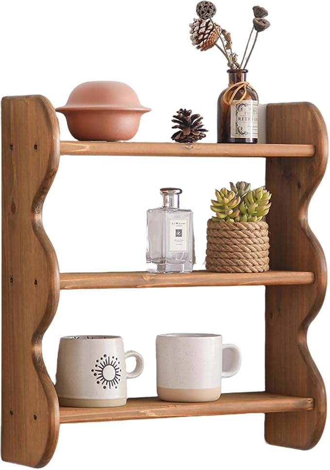 100% Solid Wood Wall Shelf 3-Tier, Rustic Floating Shelves Wall Mounted Storage - Image 9